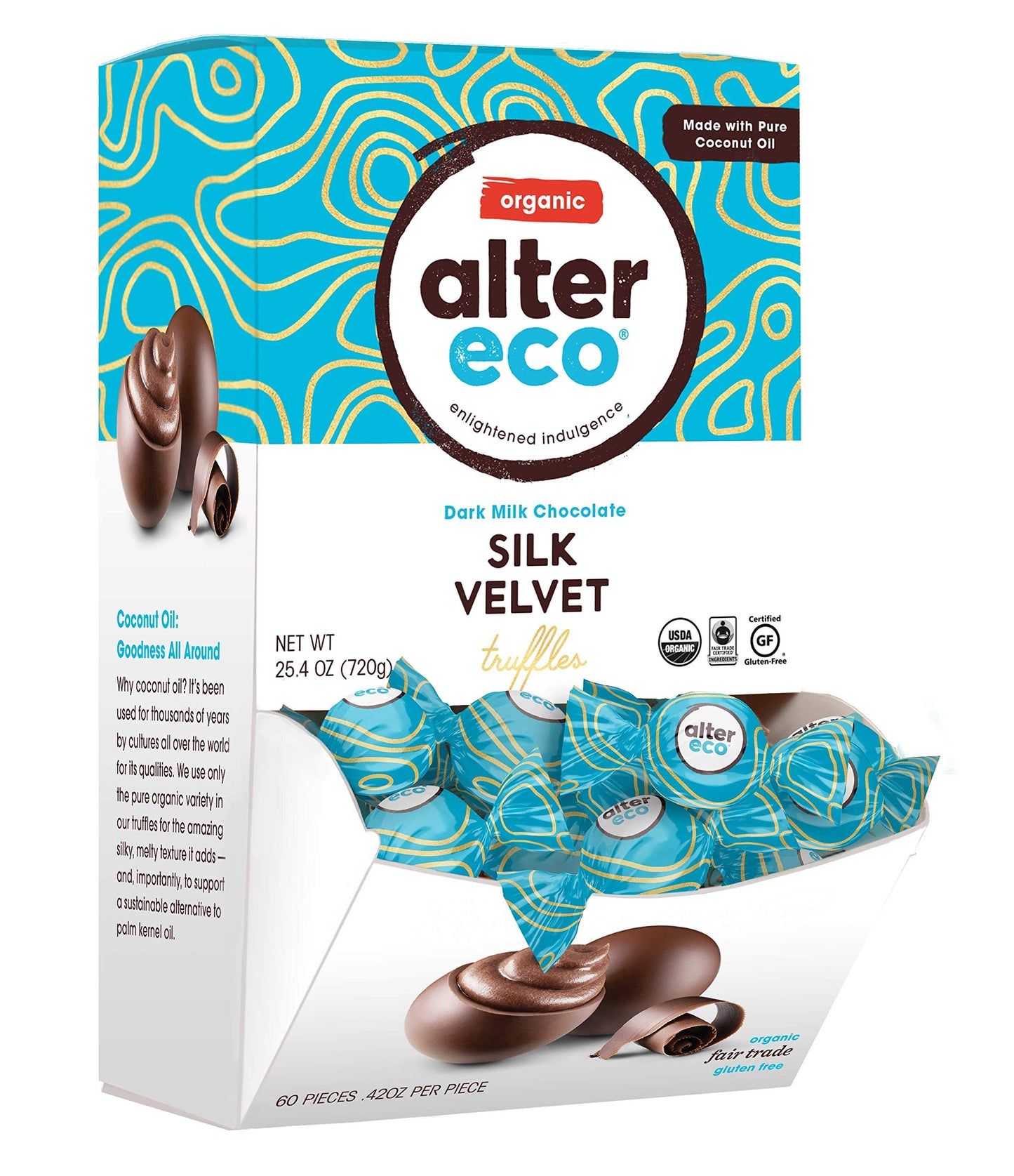 Alter Eco Dark Chocolate Truffles, 39% Pure Cocoa, Fair Trade, Organic, Gluten Free, 60 ct Box, Brown, Model 127801