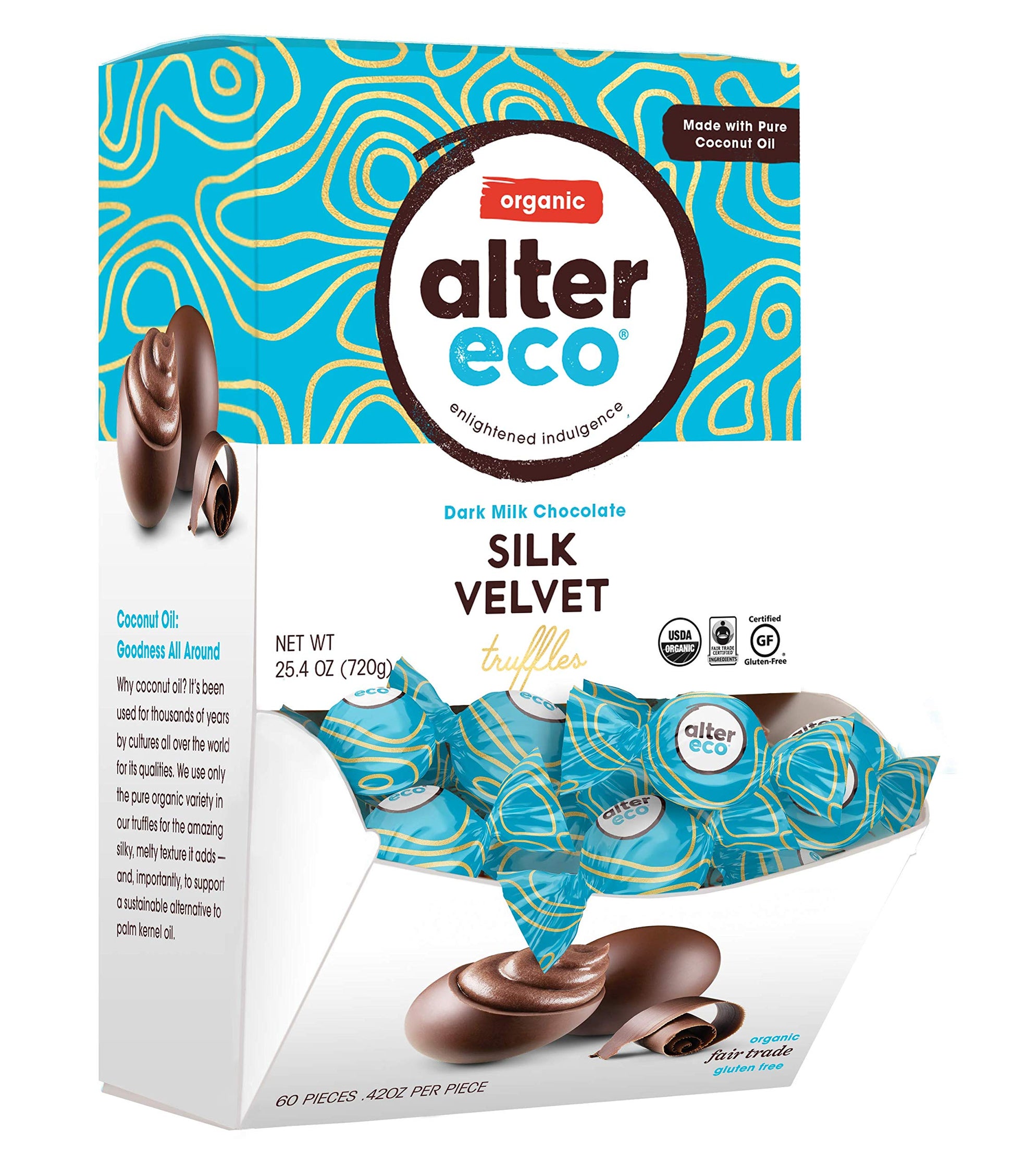 Alter Eco Dark Chocolate Truffles, 39% Pure Cocoa, Fair Trade, Organic, Gluten Free, 60 ct Box, Brown, Model 127801