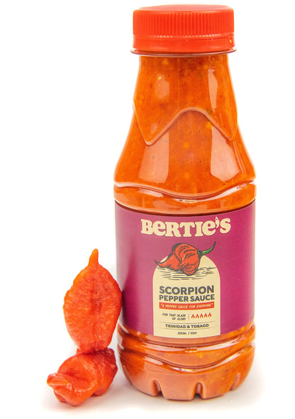 Berties Trinidad Scorpion Pepper Sauce (10 Oz/300ml) | Strong Flavour And Insane Heat