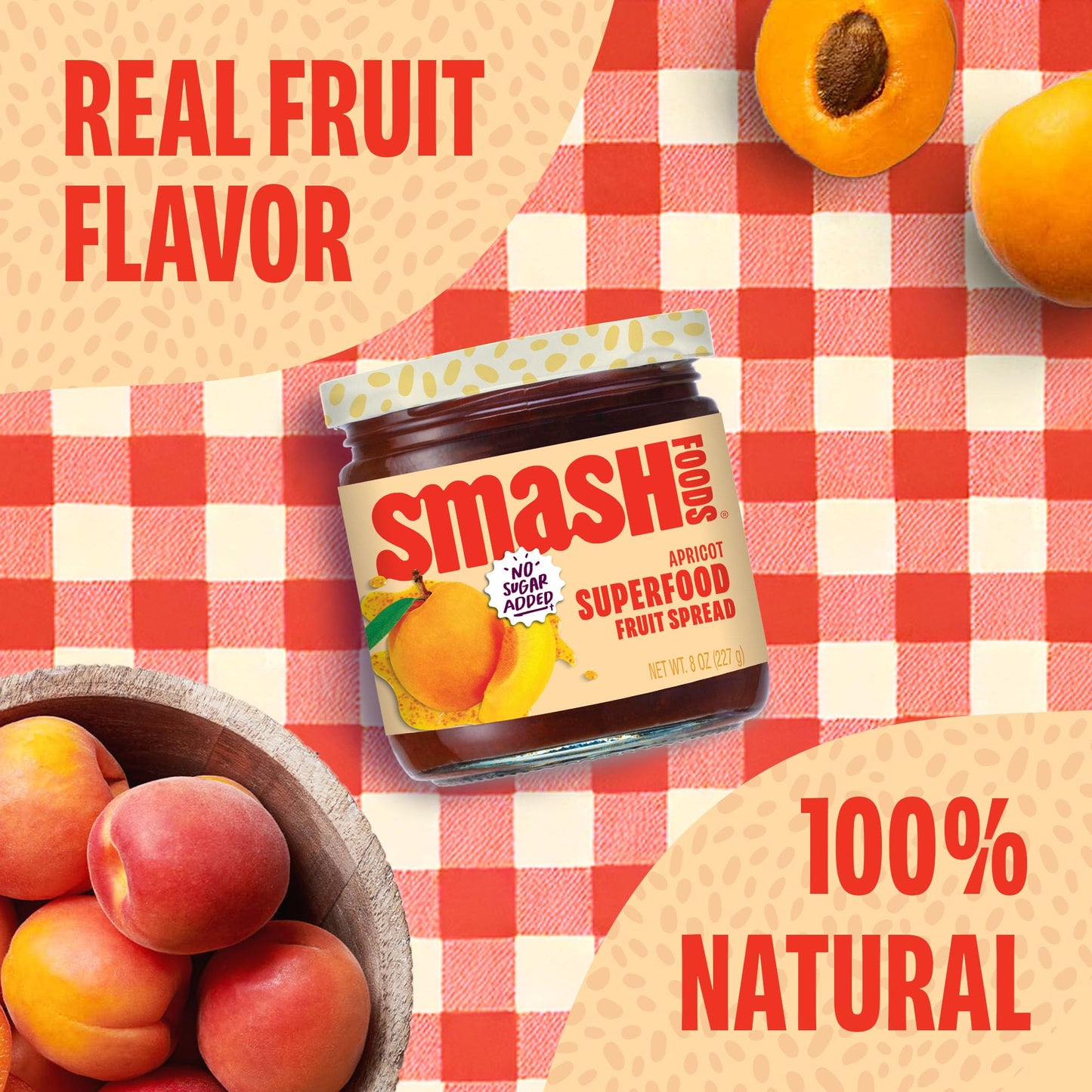 Smash Foods Apricot Jam | Low-Calorie, No Sugar Added Keto Jam With Upcycled Fruit & Chia Seeds | Vegan, Paleo Superfood Fruit S