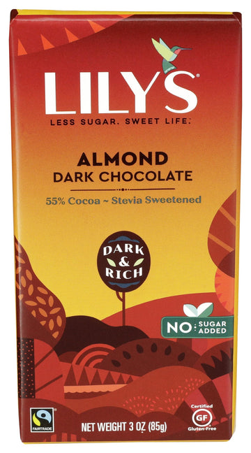 Lily'S Sweets, Almond Dark Chocolate Bar, 3 Ounce