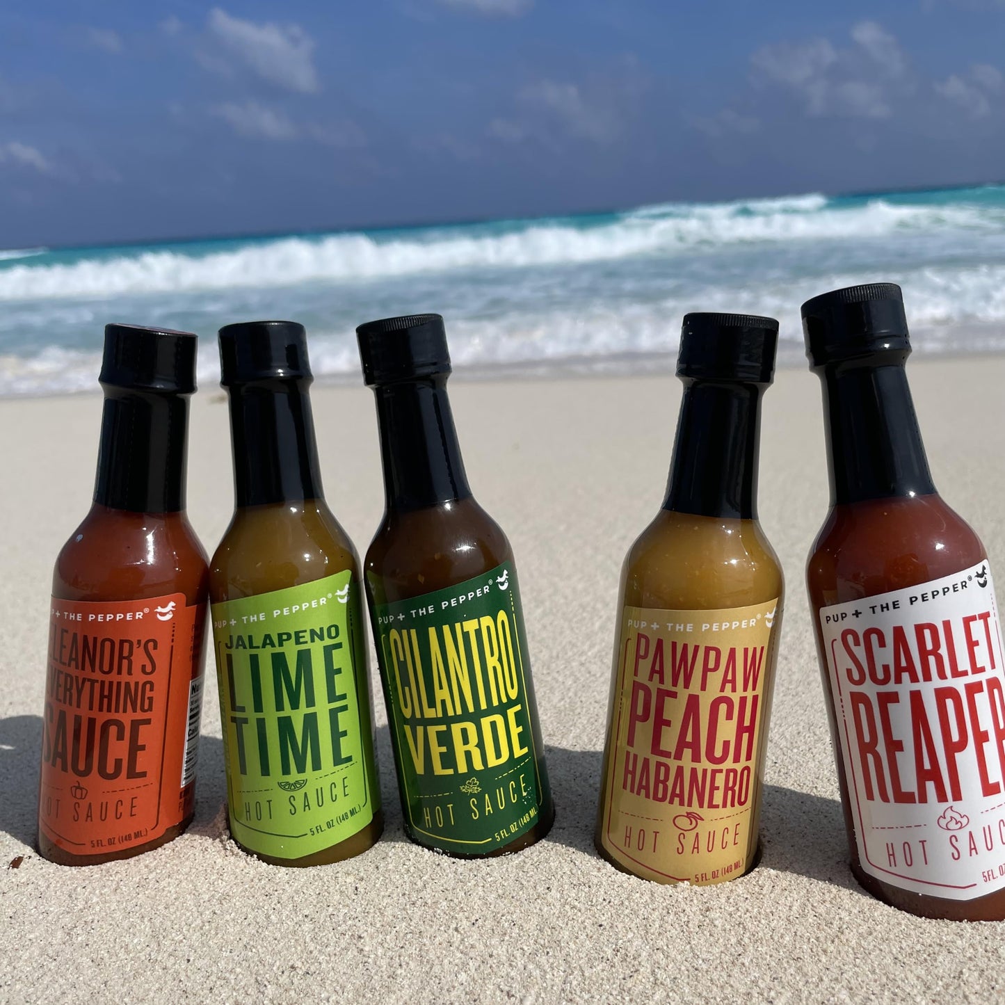 Pup & The Pepper Hot Sauce 3 Pack Gift Box - PawPaw Peach Habanero, Scarlet Reaper, & Cilantro Verde - Small Batch Gourmet Hot S