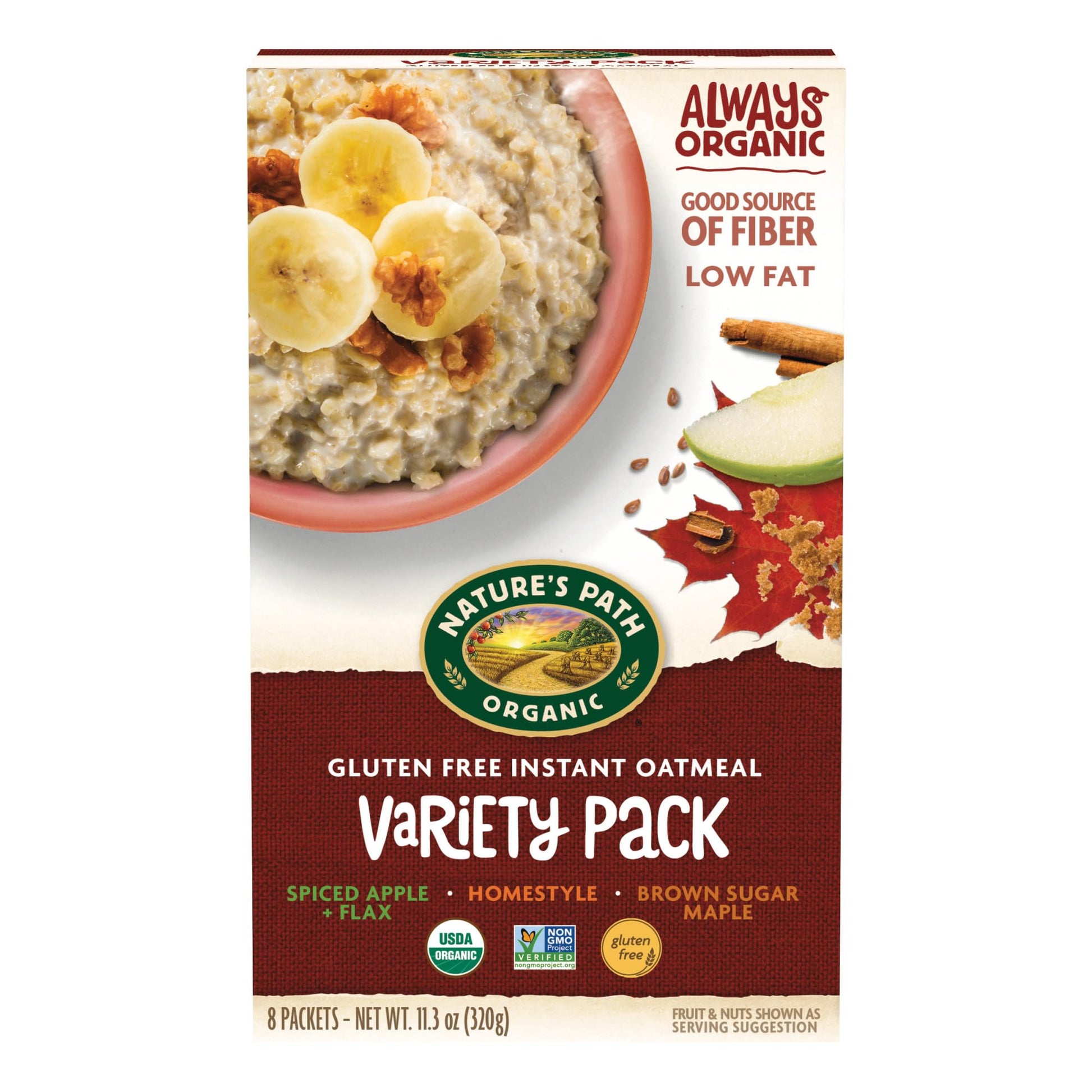 Nature's Path Organic Gluten Free Instant Oatmeal Variety Pack, 48 Packets (Pack Of 6) Non-GMO, Plant Based Protein, High In Fib