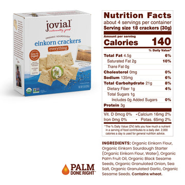 Jovial Organic Sourdough Einkorn Everything Crackers - Sourdough Crackers For Cheese Platter, Made With Einkorn, Usda Organic, N
