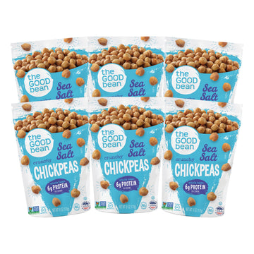 The Good Bean Crunchy Chickpeas - Sea Salt - (6 Pack) 6 Oz Resealable Bag - Roasted Chickpea Beans - Vegan Snack With Good Sourc