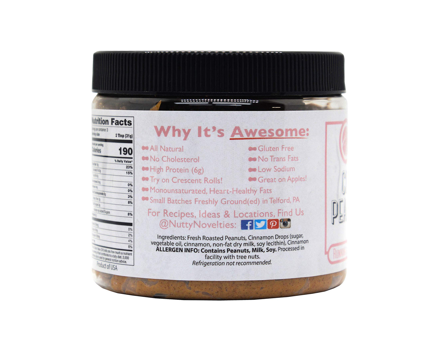 Nutty Novelties Cinnamon Peanut Butter - High Protein, Low Sugar Healthy Peanut Butter - All-Natural Peanut Butter Free of Chole