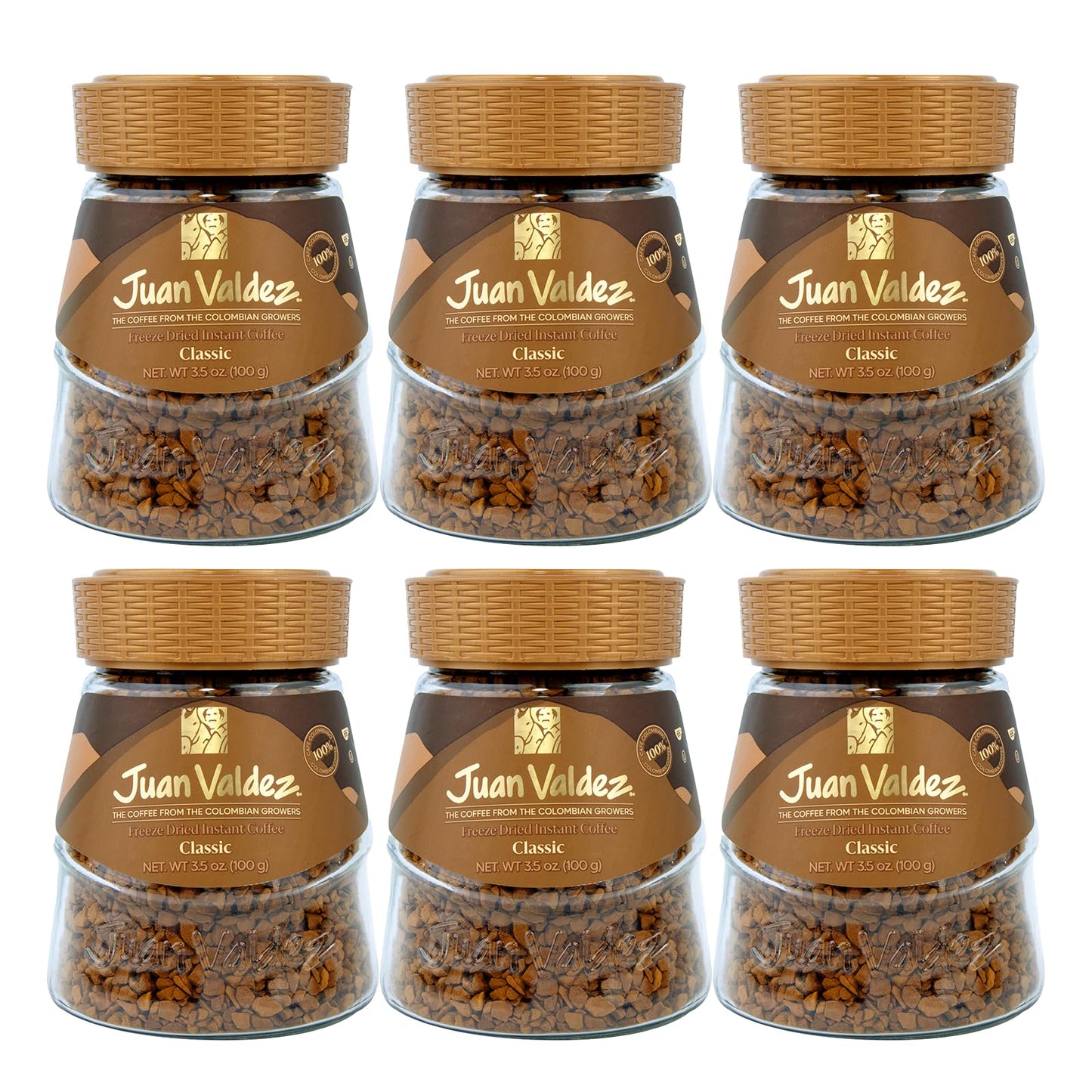 Juan Valdez Classic Freeze Dried Coffee - Premium Colombian Coffee, Pack of 6, 3.5 OZ