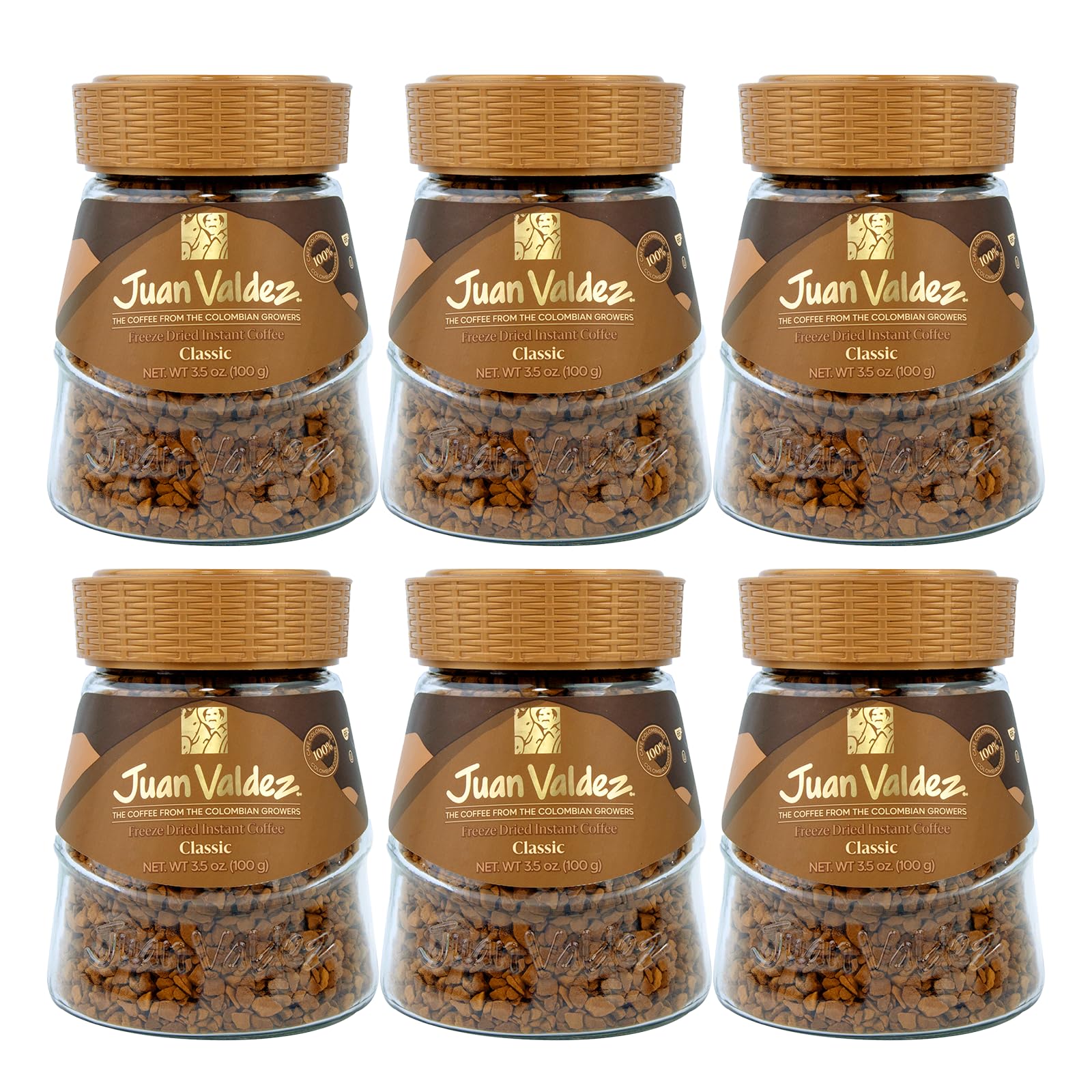 Juan Valdez Classic Freeze Dried Coffee - Premium Colombian Coffee, Pack of 6, 3.5 OZ