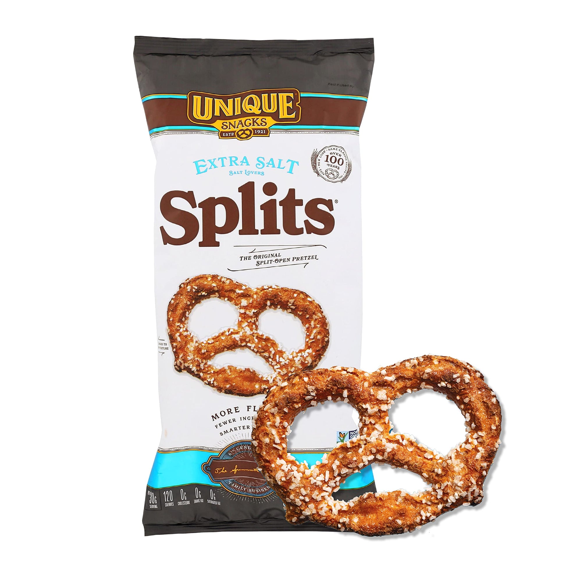 Unique Snacks Extra Salt Split-Open Pretzels, 11 Oz. Bag, Pack of 6, OU Kosher, Non-GMO, Delicious Homestyle Baked Snack