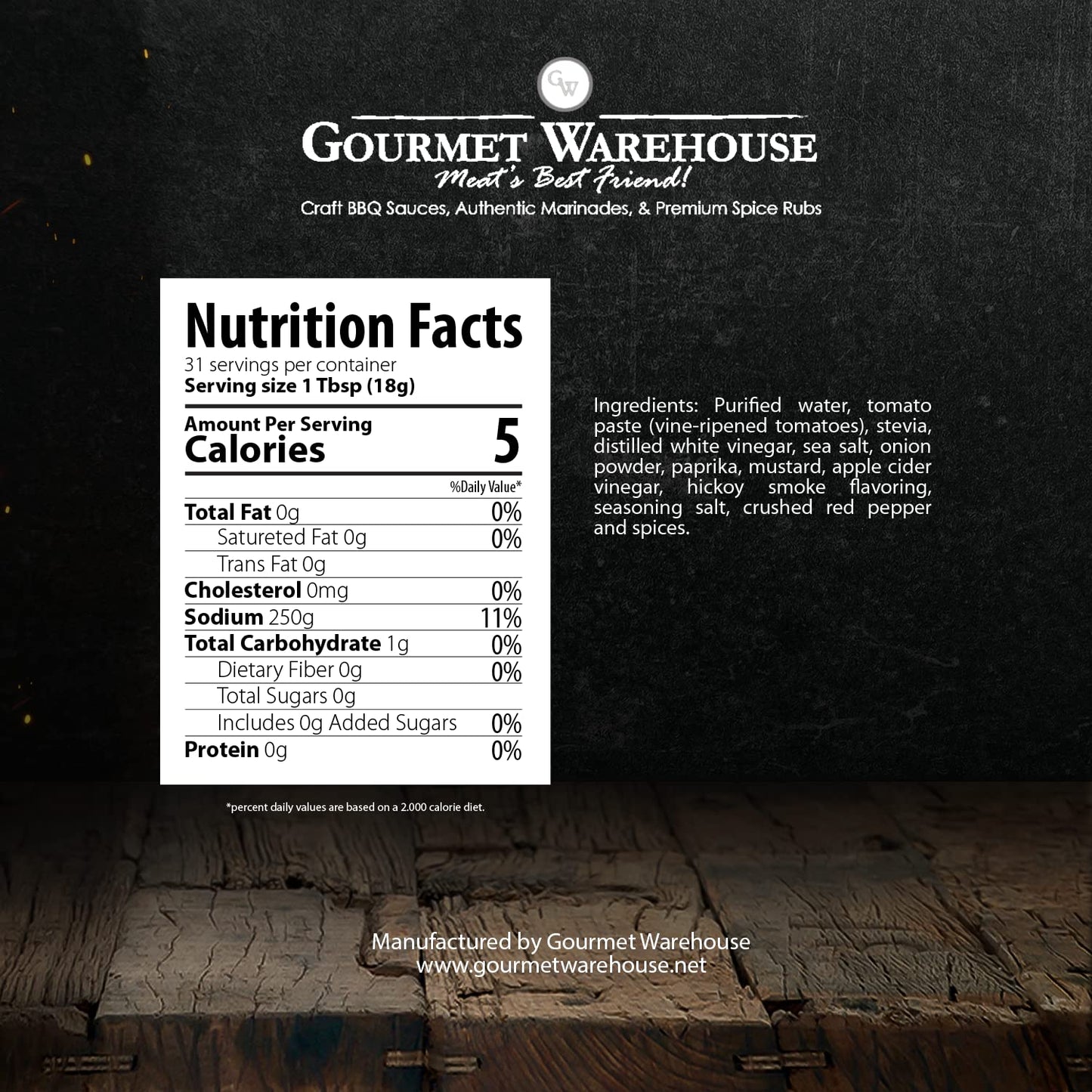 Gourmet Warehouse Sugar Free Bbq Sauce, Premium Barbecue Sauces Handcrafted In Small Batches Gluten-Free, Hfcs-Free, Low Carb, P