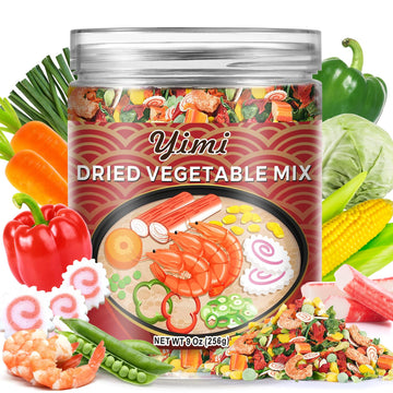 Yimi Dried Seafood Mix Ramen Toppings - 10 Dehydrated Vegetables & Shrimp, 9 Ounce, Ideal for Instant Noodles