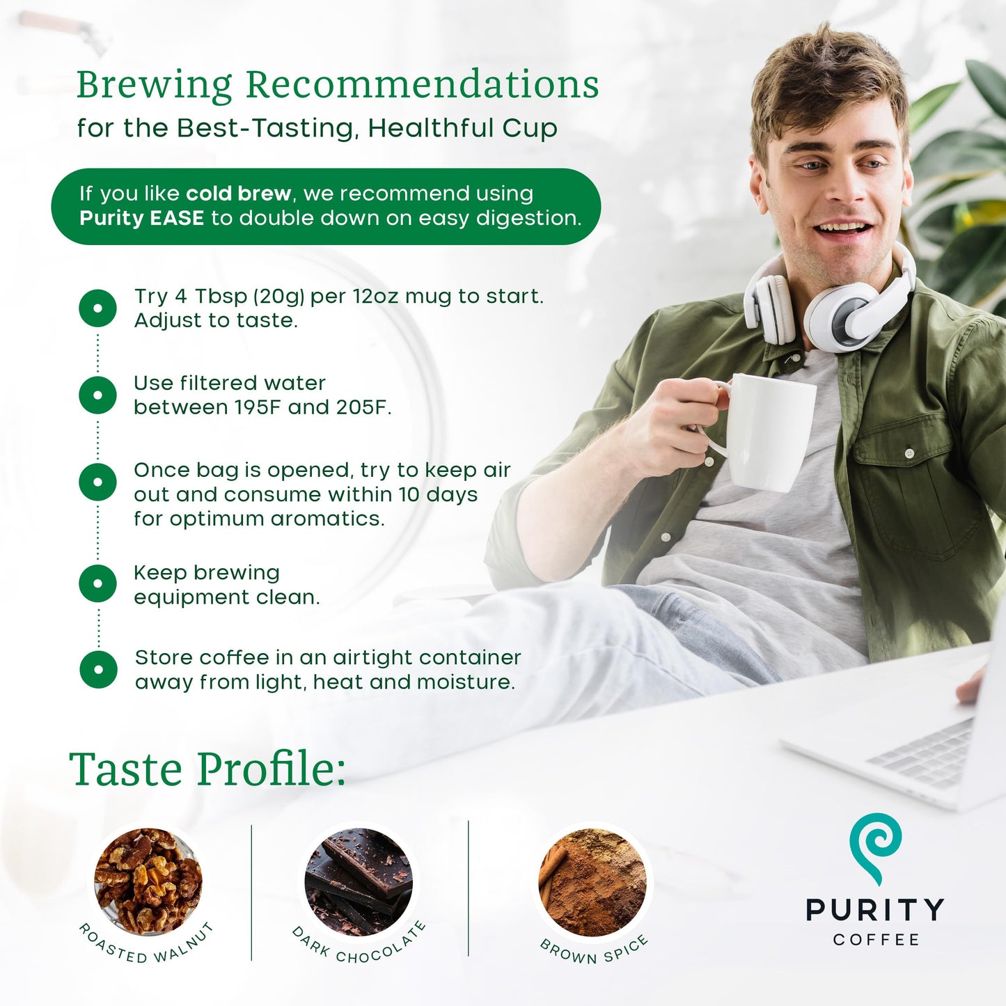 Purity Coffee Ease Dark Roast Ground Coffee For Low Acidity - Usda Organic And Third-Party Tested For Antioxidants, Mold, Mycoto