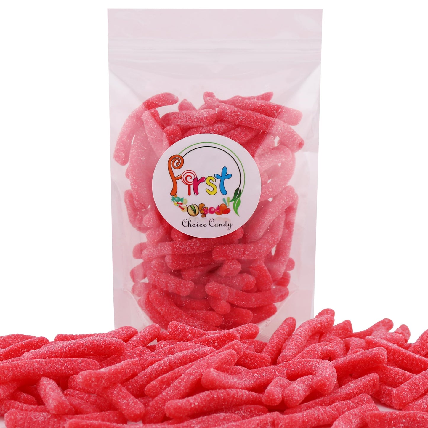 Firstchoicecandy Sweet & Sour Gummy Worms, Multi Flavors And Solid Colors (2 Pound, Sour Red Strawberry)