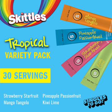 SINGLES TO GO! Skittles Singles To Go Tropical Flavors Variety Pack, Powdered Drink Mix, Strawberry Starfruit, Mango Tangelo, Ki