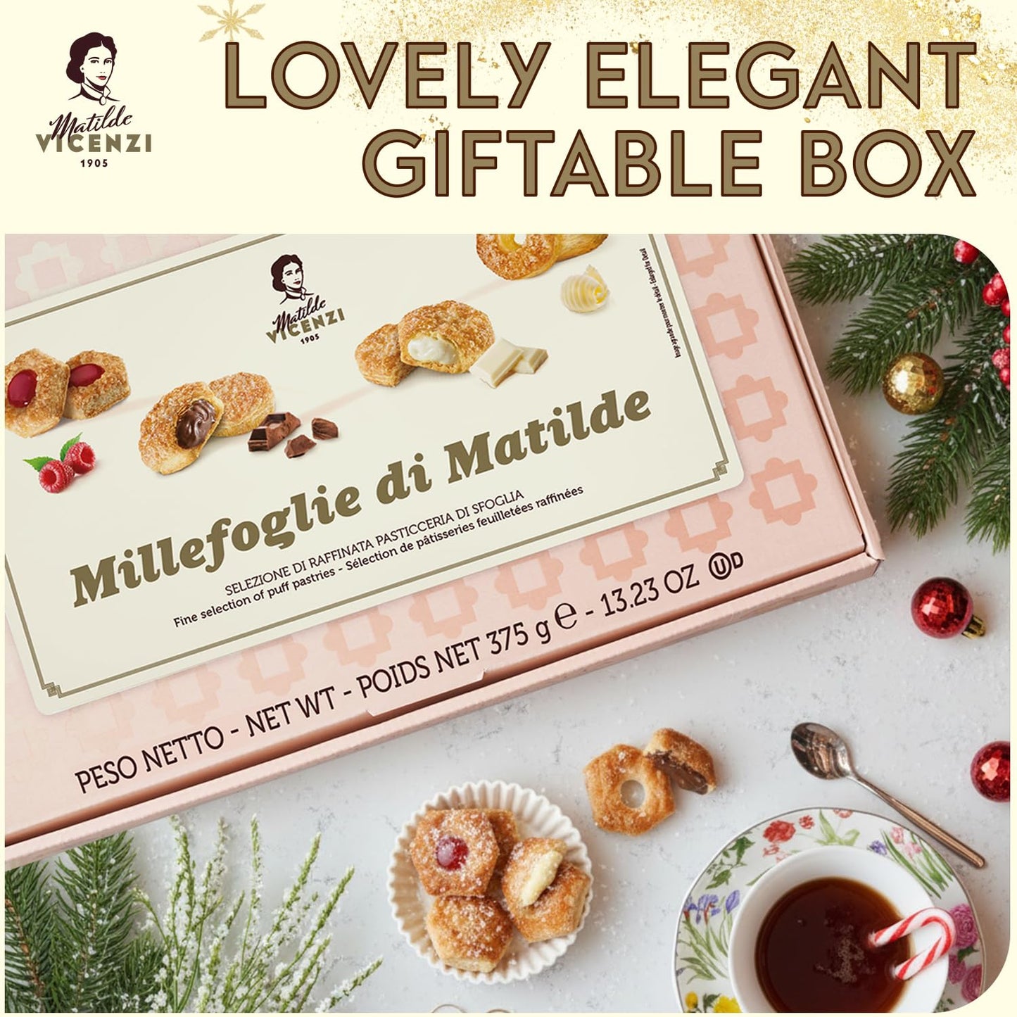 Pasticceria Matilde Vicenzi Millefoglie D'Italia Assorted Pastries - 13.75 oz - Vanilla, Apricot, Chocolate & Raspberry Cookies
