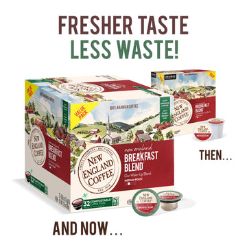 New England Coffee Breakfast Blend Medium Roast Pods, 32 Count, Single Serve