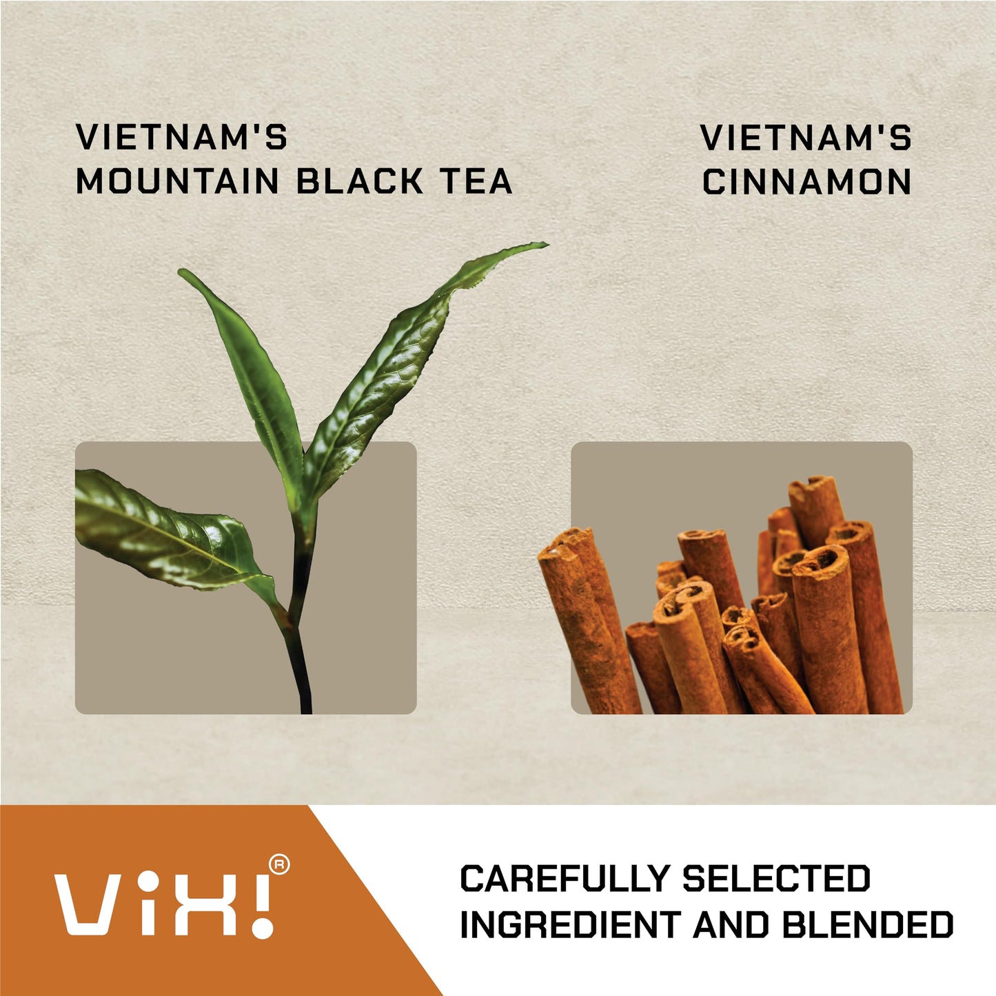 Vixi Cinnamon Tea Bags Blended With Black Tea, 150 Counts, Vietnam'S Mountain Tea, Herbal Tea, Bold Flavored, Taste Like Chai Te