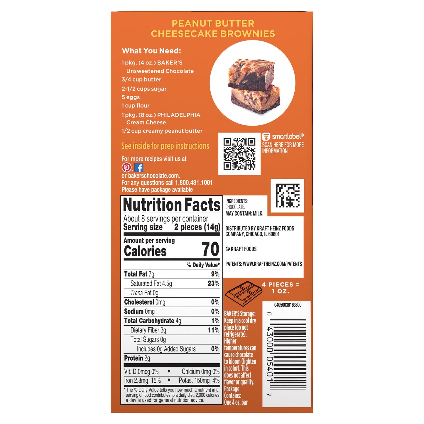 Bakers Premium Unsweetened Chocolate Baking Bar, 4 Ounce (Pack of 12)