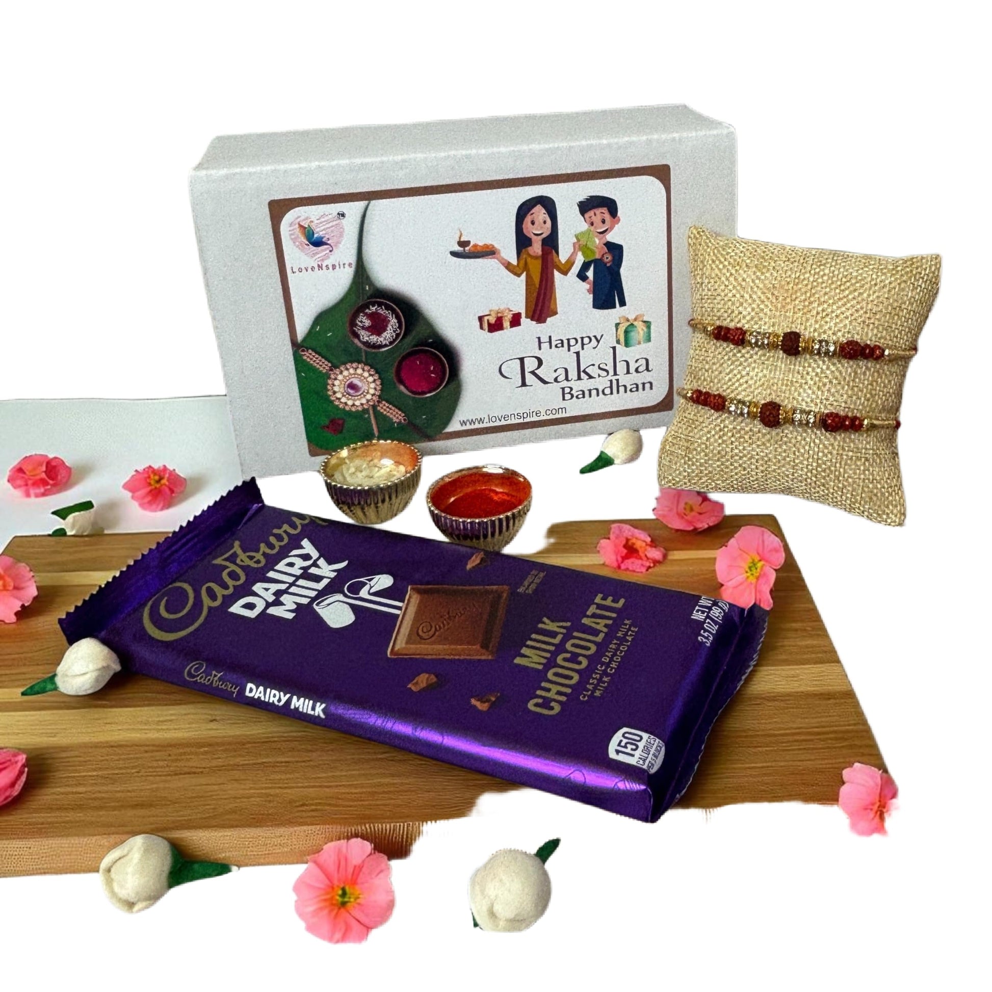 Lovenspire Rakhi Gift Hamper Rakhi For Brother With Gift Set - Set Of 2 Rudraksha Rakhi With Haldi Kumkum Holder Roli Chawal - Raksha Bandhan Bracelet Rakhi For Bhai Bhabhi Hamper 1