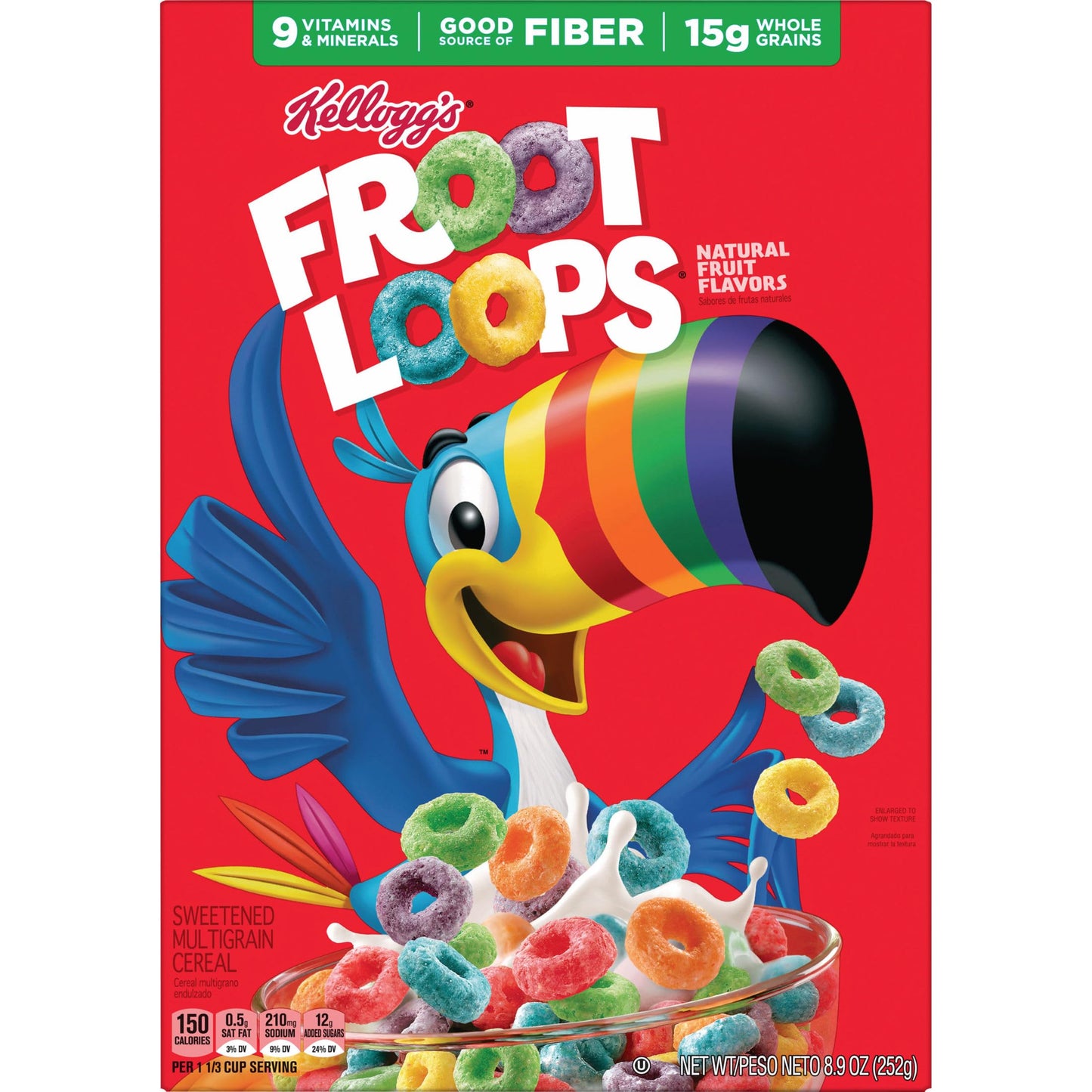 Kelloggs Froot Loops Breakfast Cereal, Good Source of Fiber, 15g Whole Grain, 8.9 oz