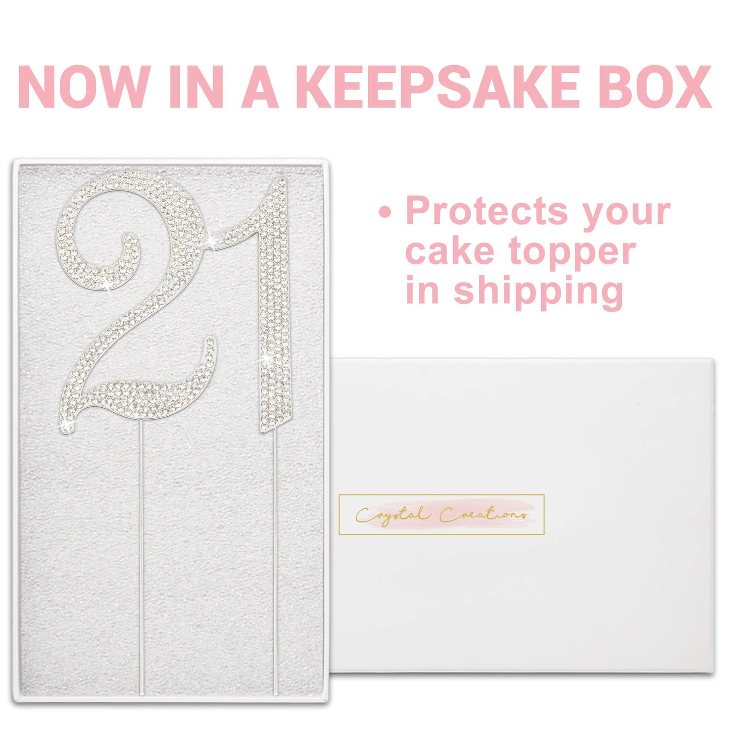 Crystal Creations 21 Cake Topper - Premium Silver Metal with Sparkly Rhinestones - 1 Count
