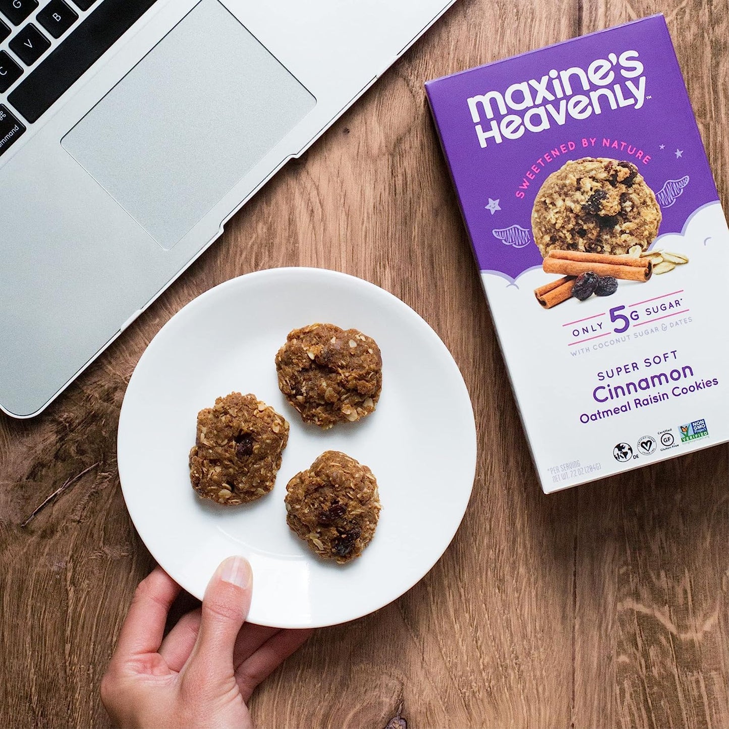 Maxines Heavenly Cinnamon Oatmeal Raisin Cookies | Gluten Free, Made With Oats, Sweetened With Coconut Sugar & Dates | Tasty Low Sugar Vegan Dessert | 7.2 Ounces Each (4 Pack)