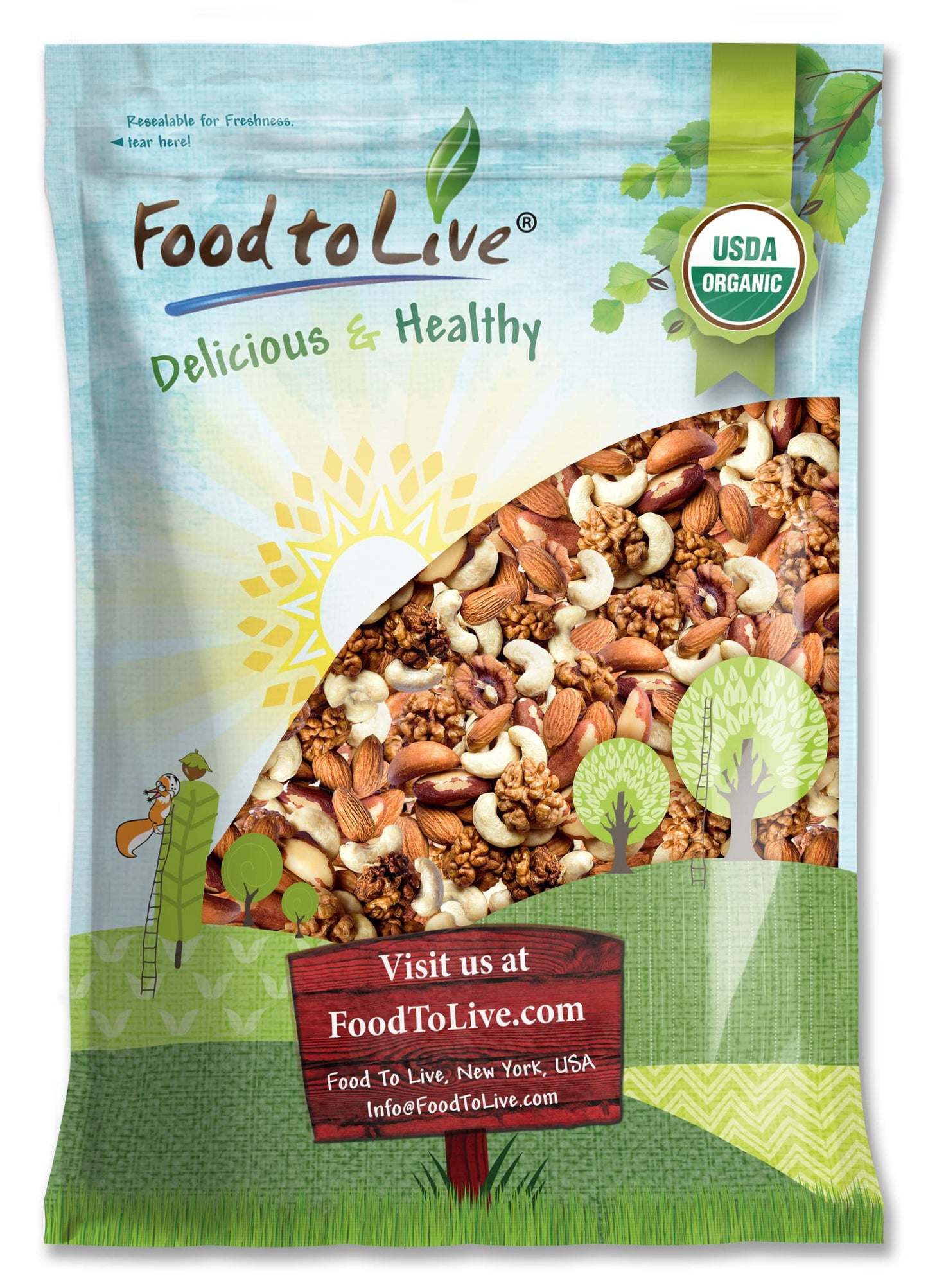 Organic Mixed Raw Nuts, 8 Pounds - Cashews, Brazil Nuts, Walnuts, Almonds, Non-GMO, Kosher, Raw, Vegan, Unsalted, Bulk