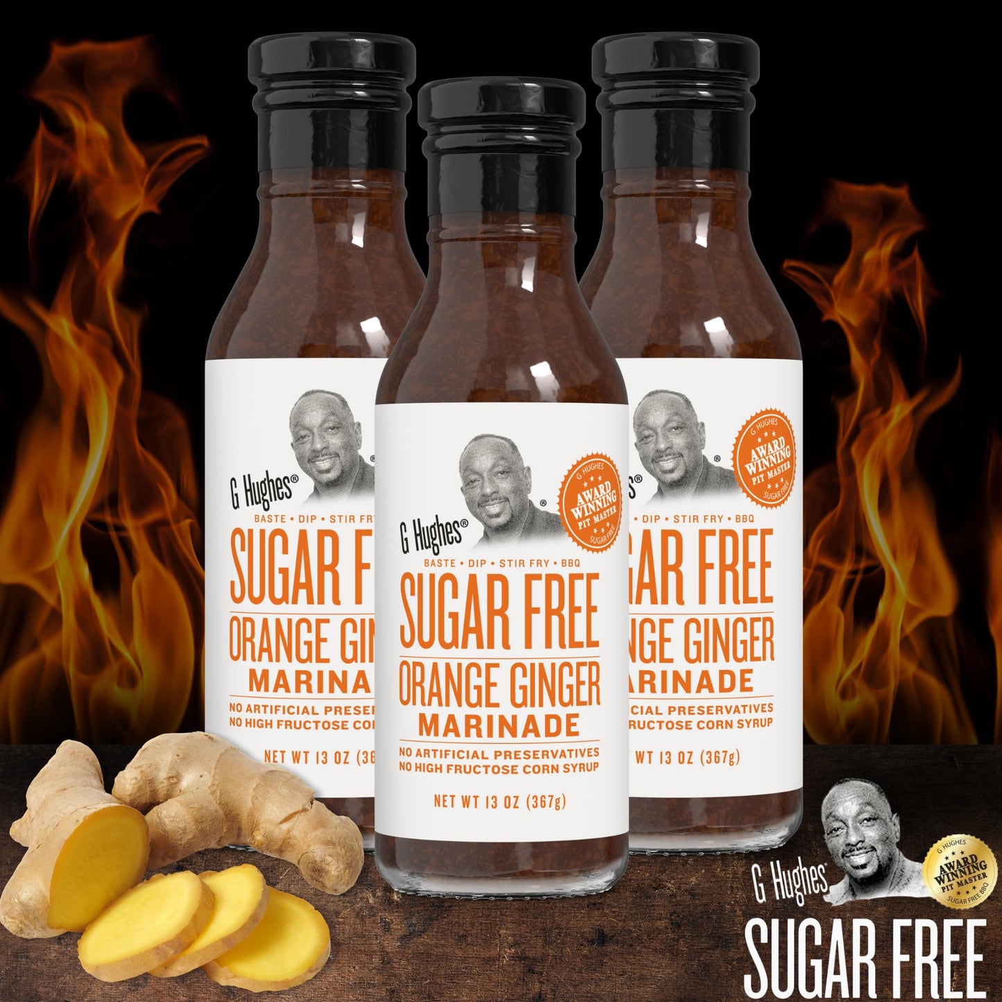 G Hughes Sugar Free, Orange Ginger Marinade - Sugar Free Sauces And Marinades, Gluten Free Orange Sauce, Asian Ginger Sauce, Ginger Dressing, No High Fructose - 13 Oz. (1-Pack)