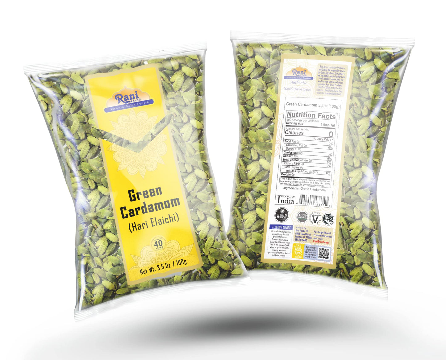 Rani Green Cardamom Pods Spice (Hari Elachi) 3.5Oz (100G) ~ All Natural | Vegan | Gluten Friendly | Non-Gmo | Product Of India