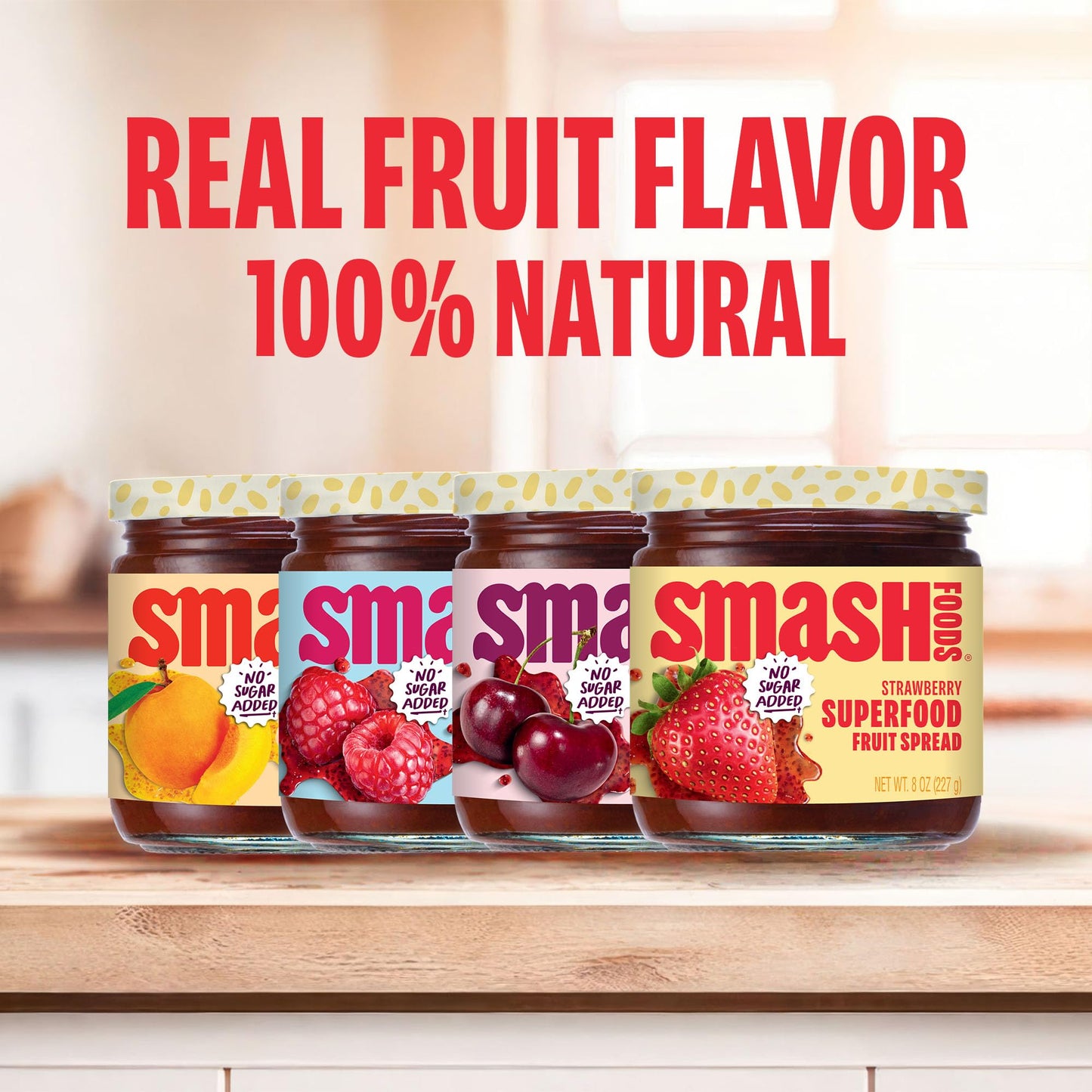 Smash Foods Jam | Adventure Variety 4-Pack | Low-Calorie, No Sugar Added Keto Jam with Upcycled Fruit & Chia Seeds | Vegan, Pale