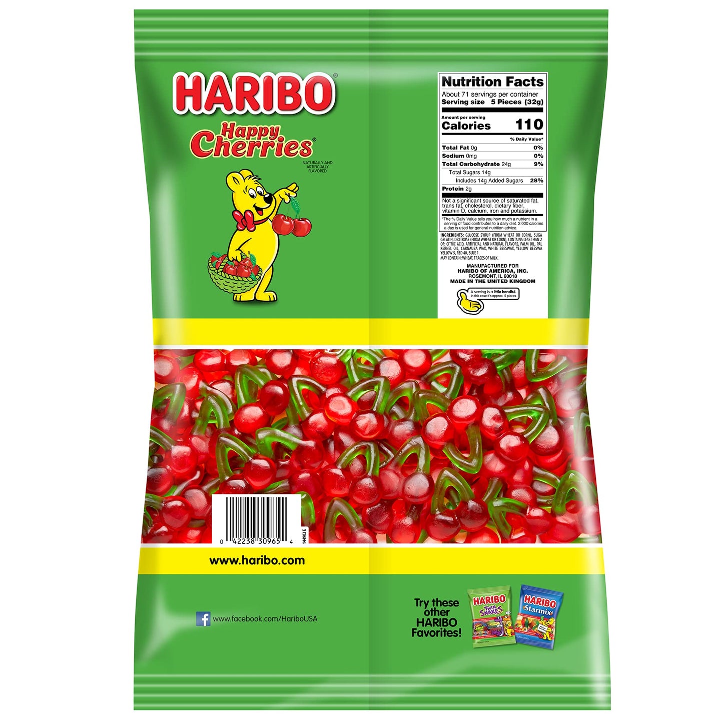 Haribo Gummi Candy, Happy Cherries, 5- Pound Bag