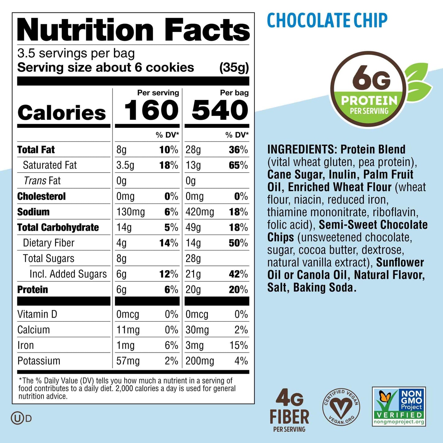 Lenny & Larry's The Complete Crunchy Cookie, Chocolate Chip, 6g Plant Protein, Vegan, Non-GMO, 4.25 Ounce Pouch (Pack of 6)