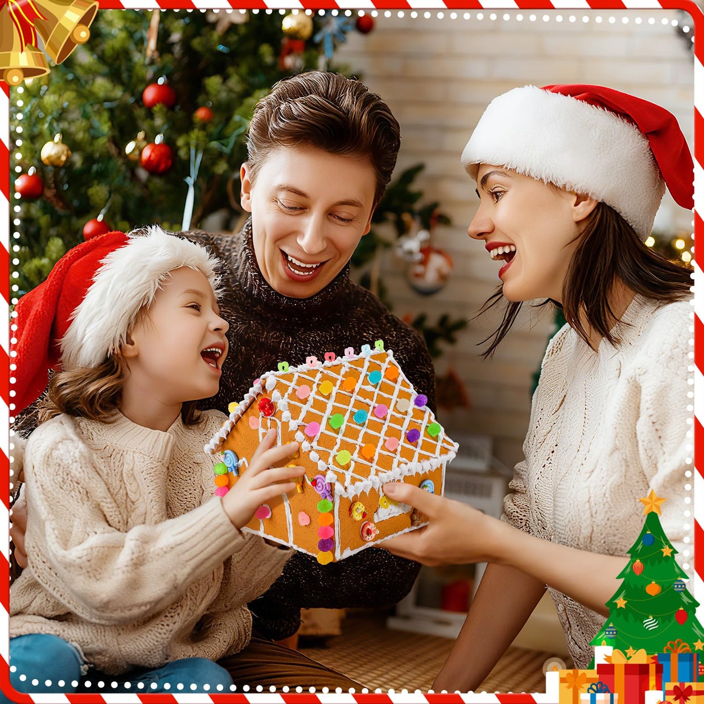 Weysat Large Gingerbread House Kit: 131 Pcs Holiday Cookie Decorating Kit - 8 Inch Easy To Assemble Christmas Gingerbread House Craft Creative Build & Gift For Xmas Diy Fun Party Favor Decor