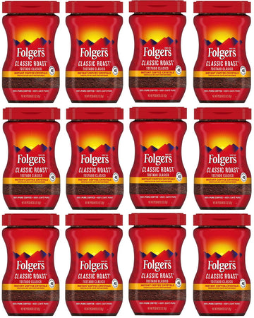 Folgers 20083 Classic Roast Instant Coffee Crystals, 3 Ounces, 100% Pure Coffee, Medium Roast, Easy-Open Flip Top Lid, Portable 