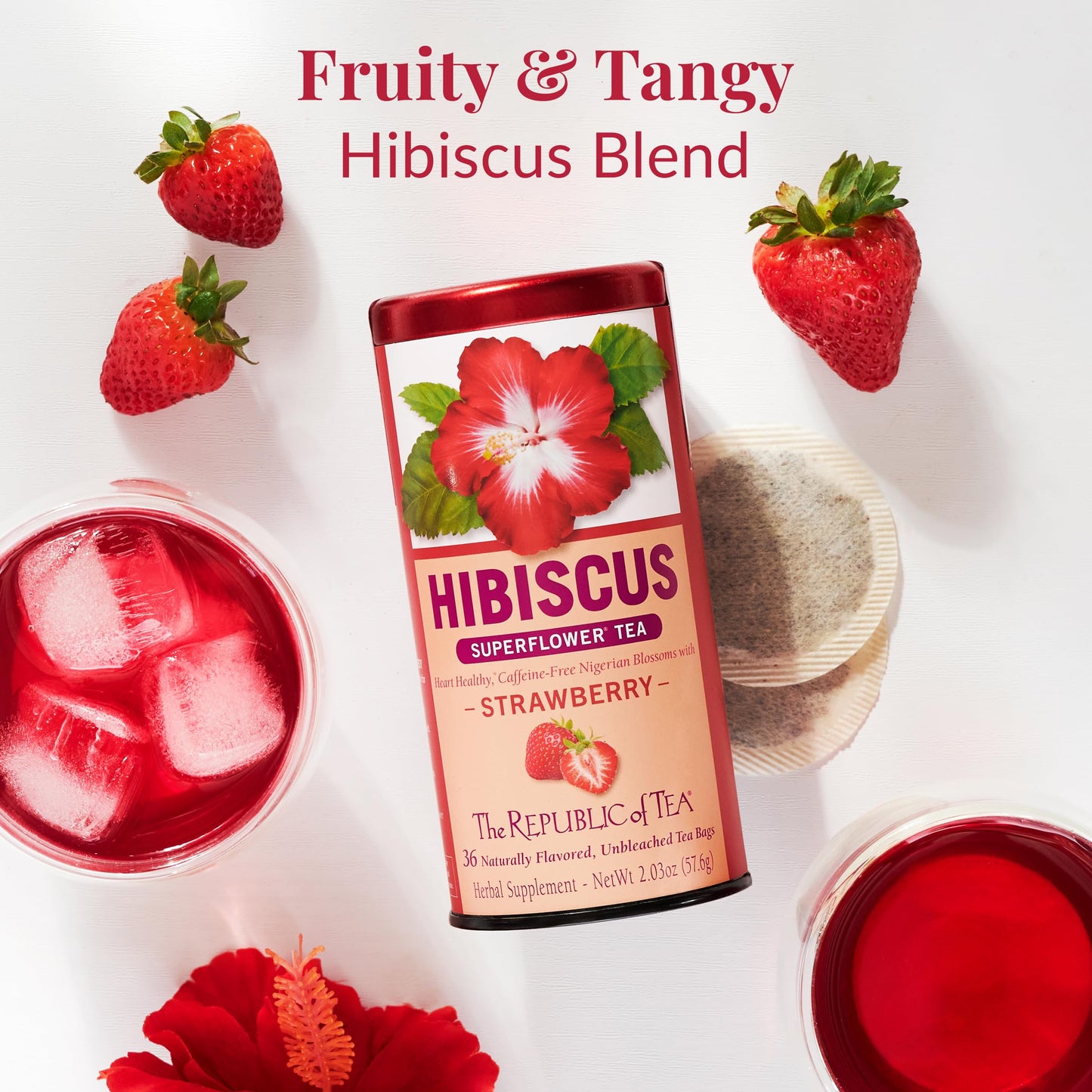 The Republic of Tea Strawberry Hibiscus Tea, 36 Count Refill Bag, Model SYNCHKG036912