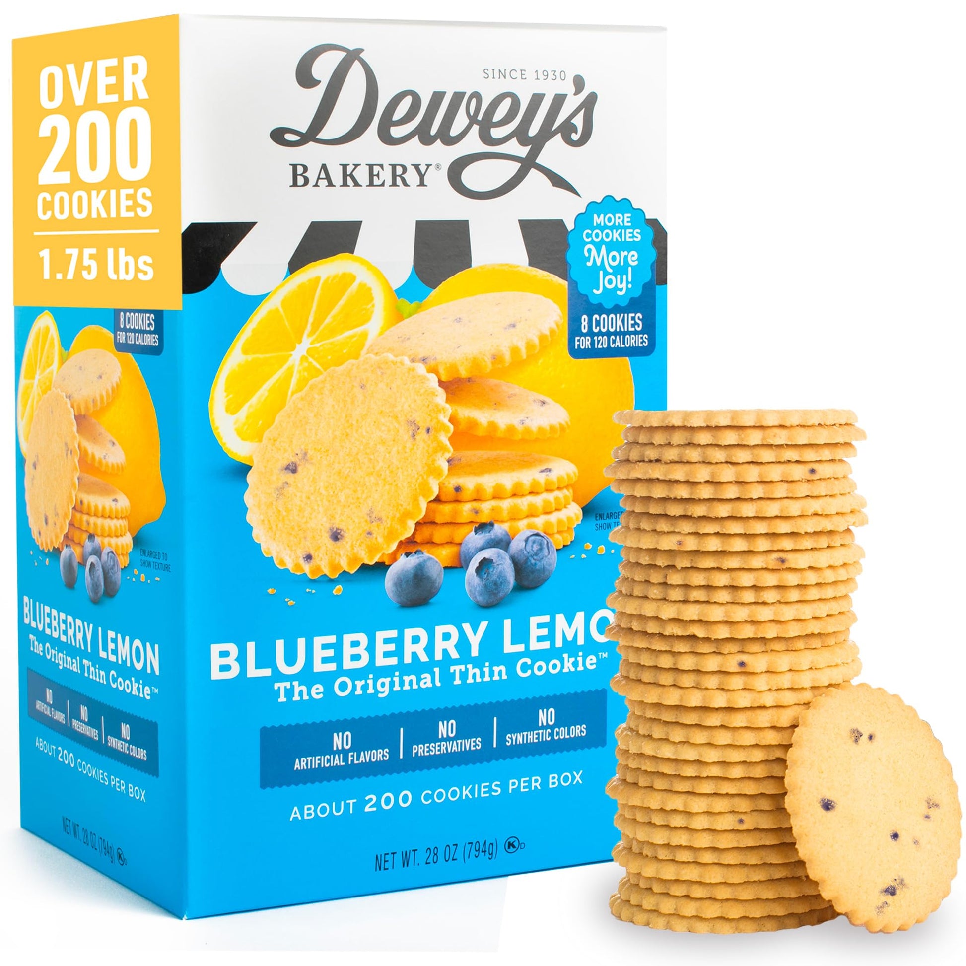 Deweys Bakery Blueberry Lemon Moravian Style Cookie Thins, Bakery Fresh with Real Simple Ingredients, Low Calorie Snack, No Arti