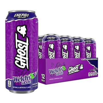 GHOST Energy Drink - 12-Pack, Welchs Grape, 16oz Cans, Vegan, Gluten-Free, 200mg Caffeine, L-Carnitine & Taurine
