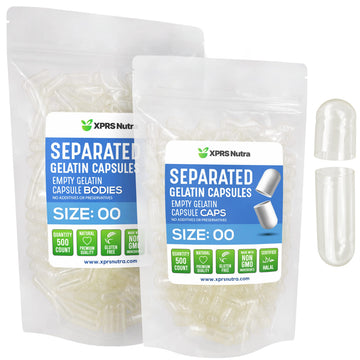 Xprs Nutra Gelatin Size 00 Separated Units - 500 Count Clear Gelatin Empty Units Separated In Bags -Empty 00 Pills For Diy Dietary Support Filling