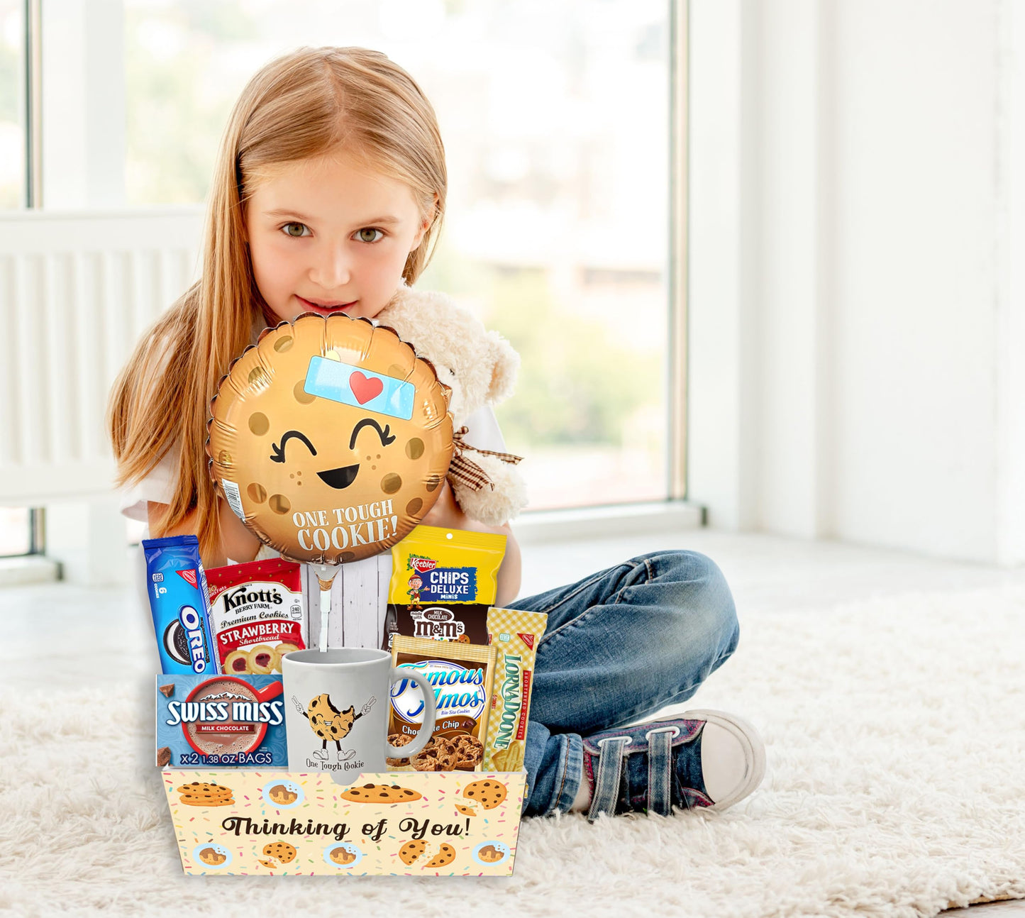 Get well Soon, One Tough Cookie Gift Basket, Care package Snack Box with Cookie, Balloon, Beautifully Feel better son for kids t