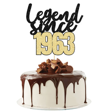 Gyufise 1Pcs Legend Since 1963 Cake Topper Glitter Sixty Happy 60Th Birthday Cake Pick Cheers To 60 Years Cake Decoration For 60