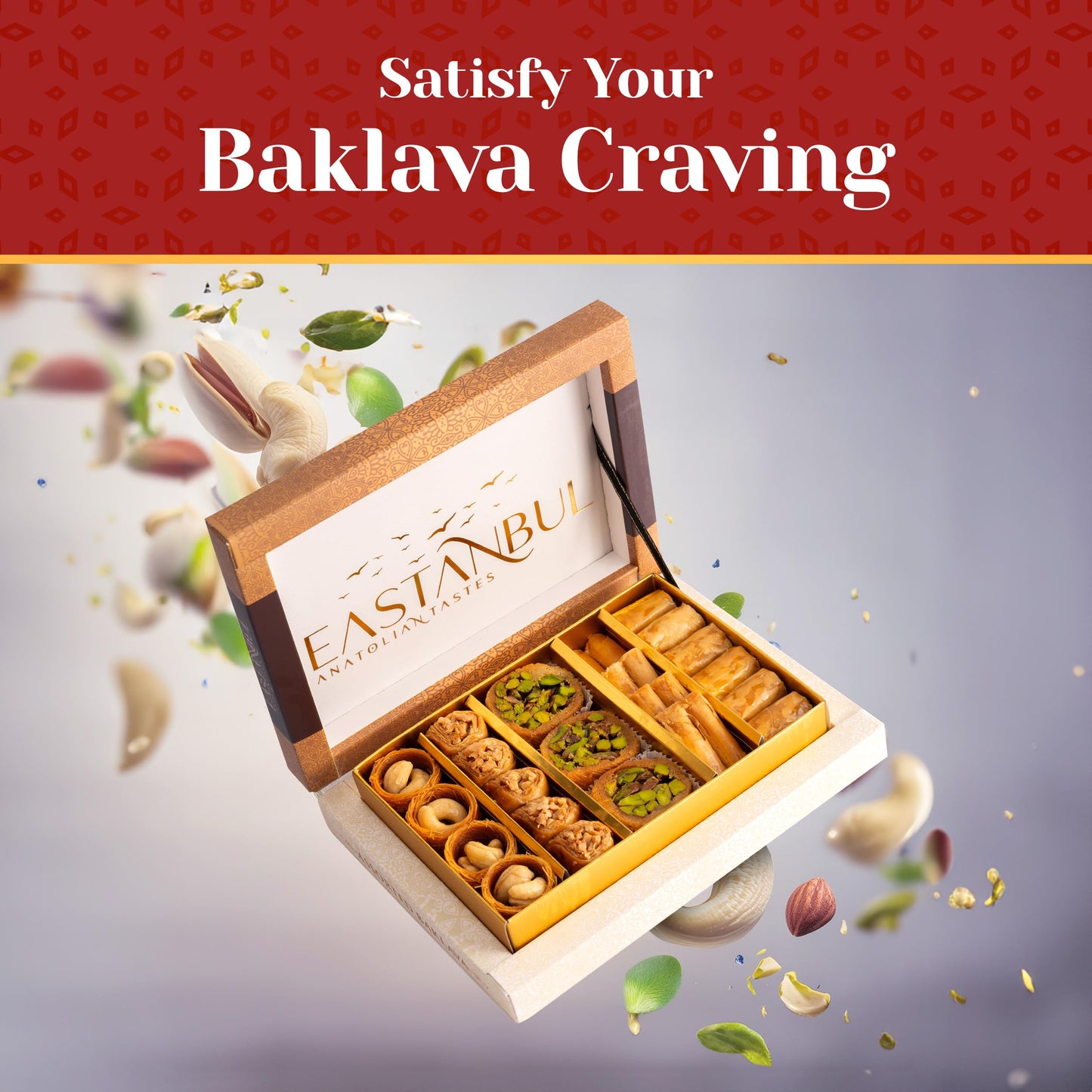 Eastanbul Baklava 8.8Oz, Baklava Gift Box, Baklava Pastry, Middle Eastern Sweets Gift Box, Premium Gourmet Desserts, Baklava Pis