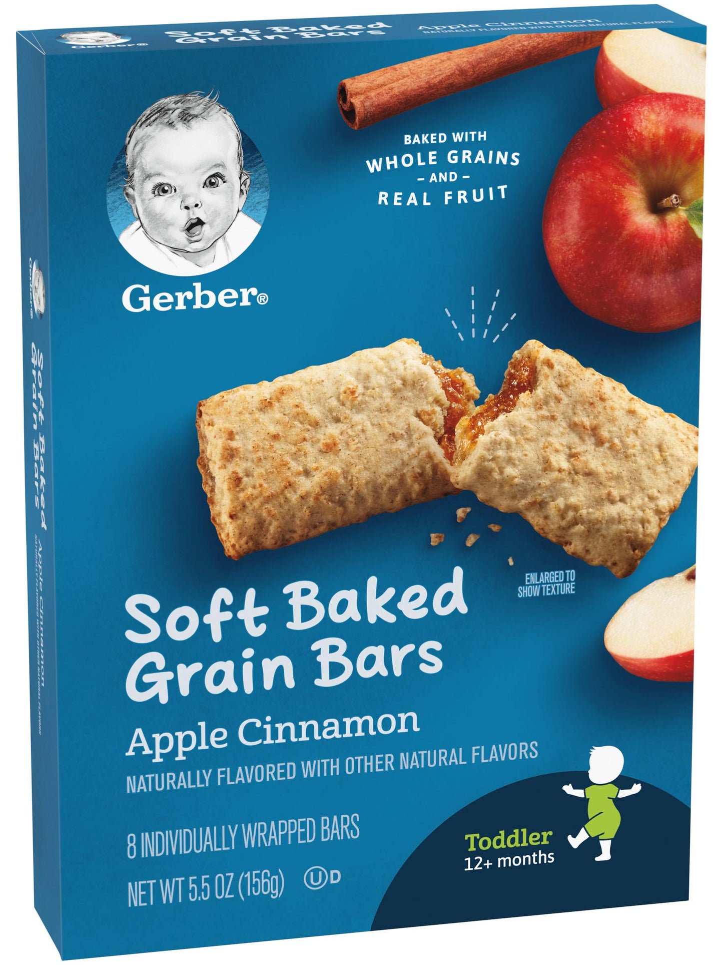 Gerber Soft Baked Grain Bars, Apple Cinnamon, 8 Individually Wrapped Bars/Box (Pack Of 4)