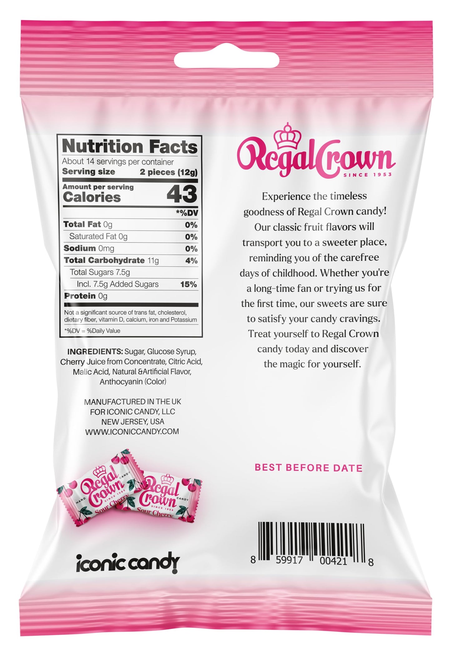 Regal Crown Sour Cherry Candy | Traditional Sour Cherries Candy | Tart and Tangy Old Fashioned Sour Cherry Hard Candy Brought To