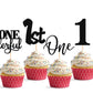 24Pack First Birthday Cupcake Topper - Glitter Black One Cupcake Picks,1st Birthday Cupcake Decorations Supplies (Black)