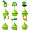 Ercadio 24 Pack Happy St Patrick's Day Cupcake Toppers Glitter Four Leaf Clover Shamrock Cupcake Picks Green Hat Cupcake Toppers