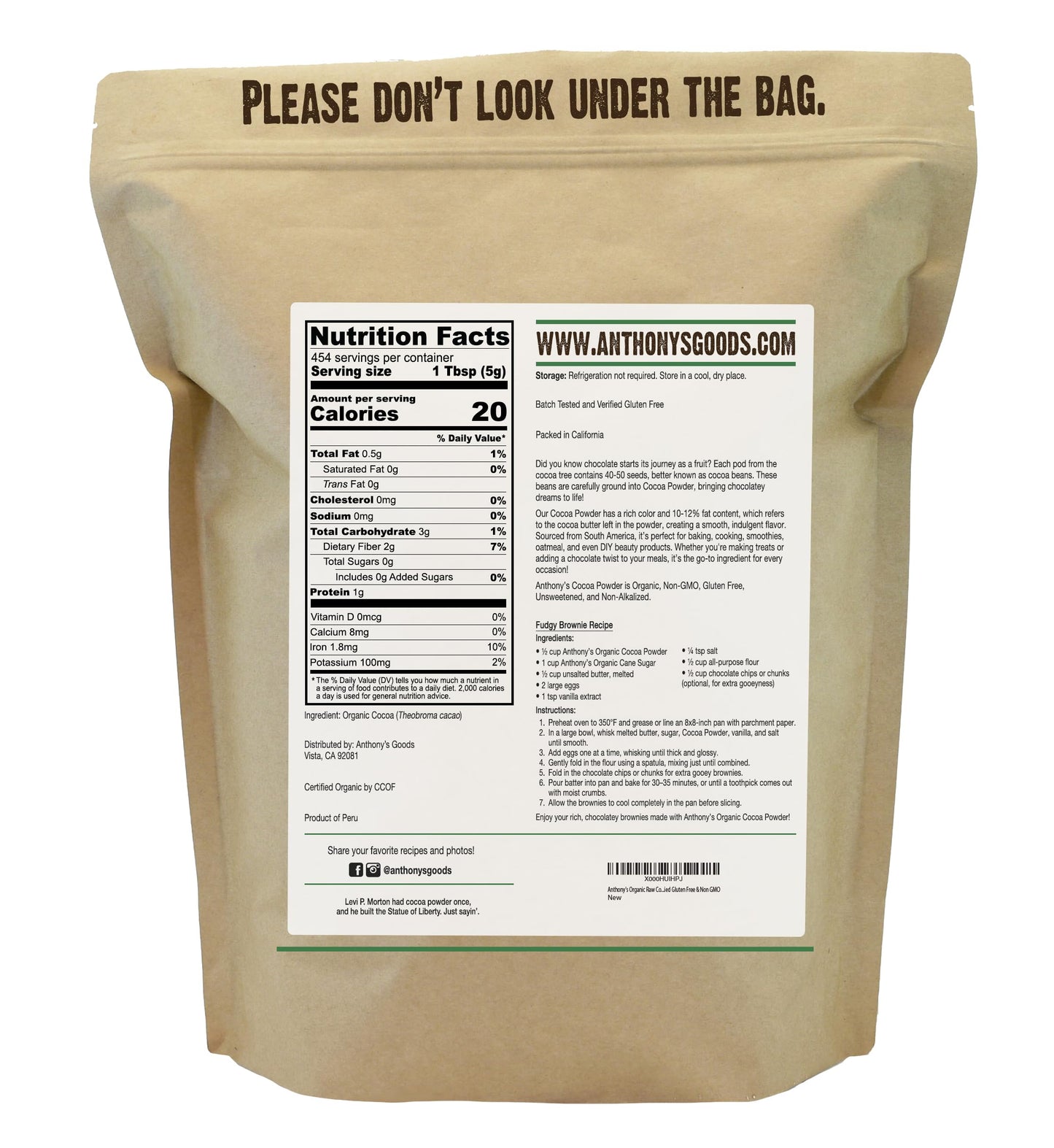 Anthonys Organic Raw Cocoa Powder, 5 lb, Batch Tested and Verified Gluten Free & Non GMO
