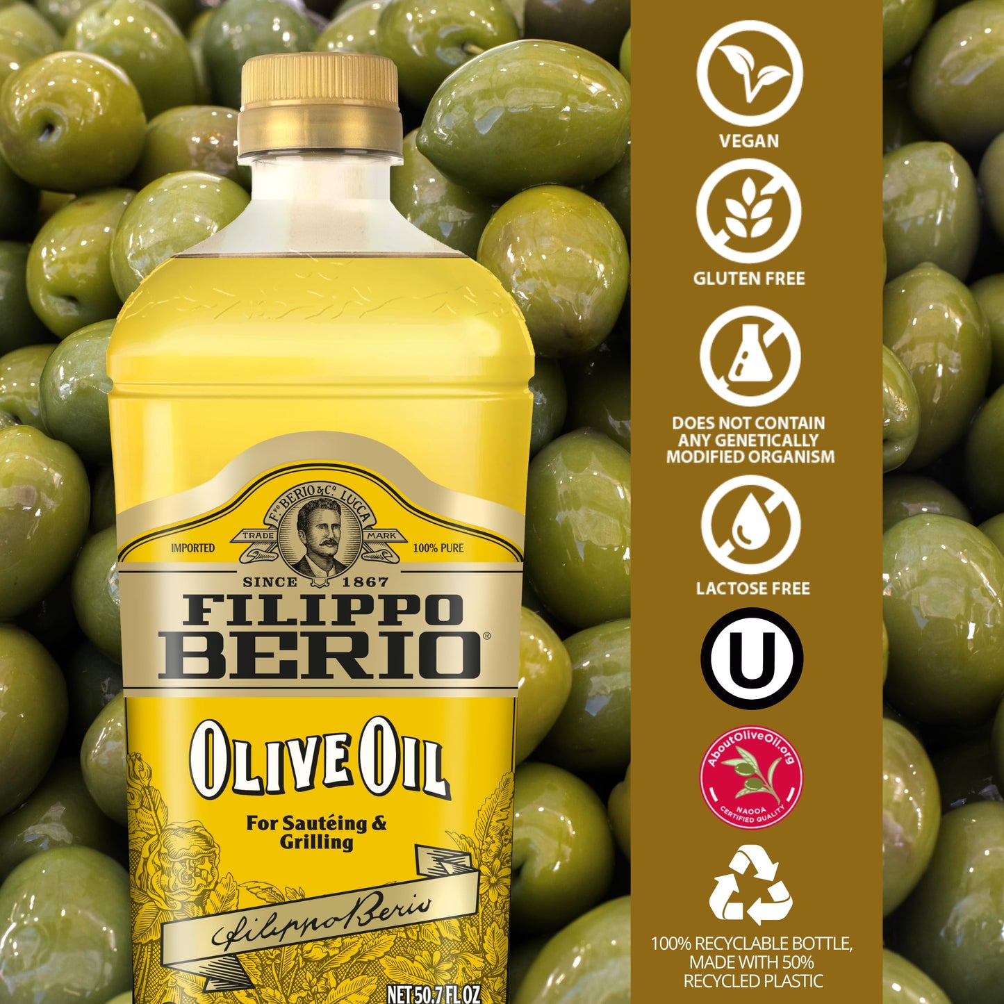 Filippo Berio Pure Olive Oil, 50.7 Ounce Rpet Bottle