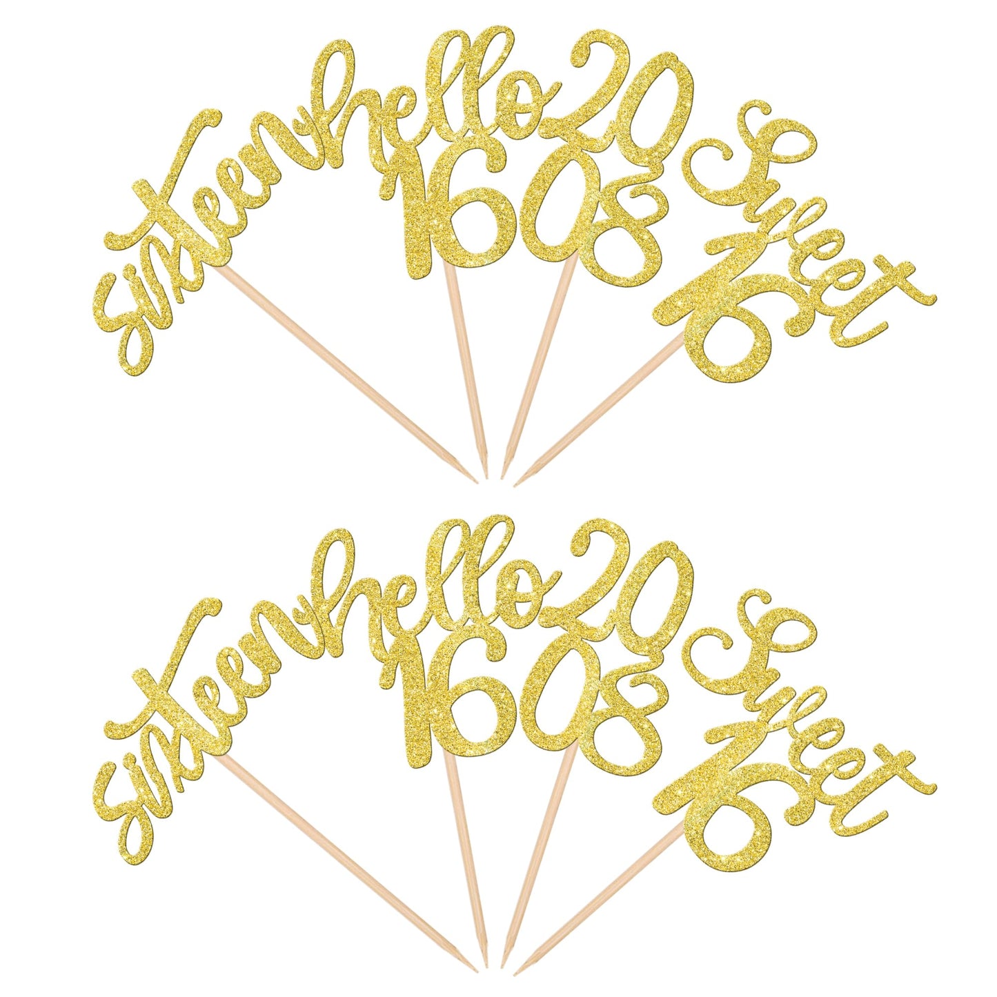 ZHUOWEISM 24PCS Cupcake Toppers Glitter Sweet 16 Decorations Small Gold Bamboo