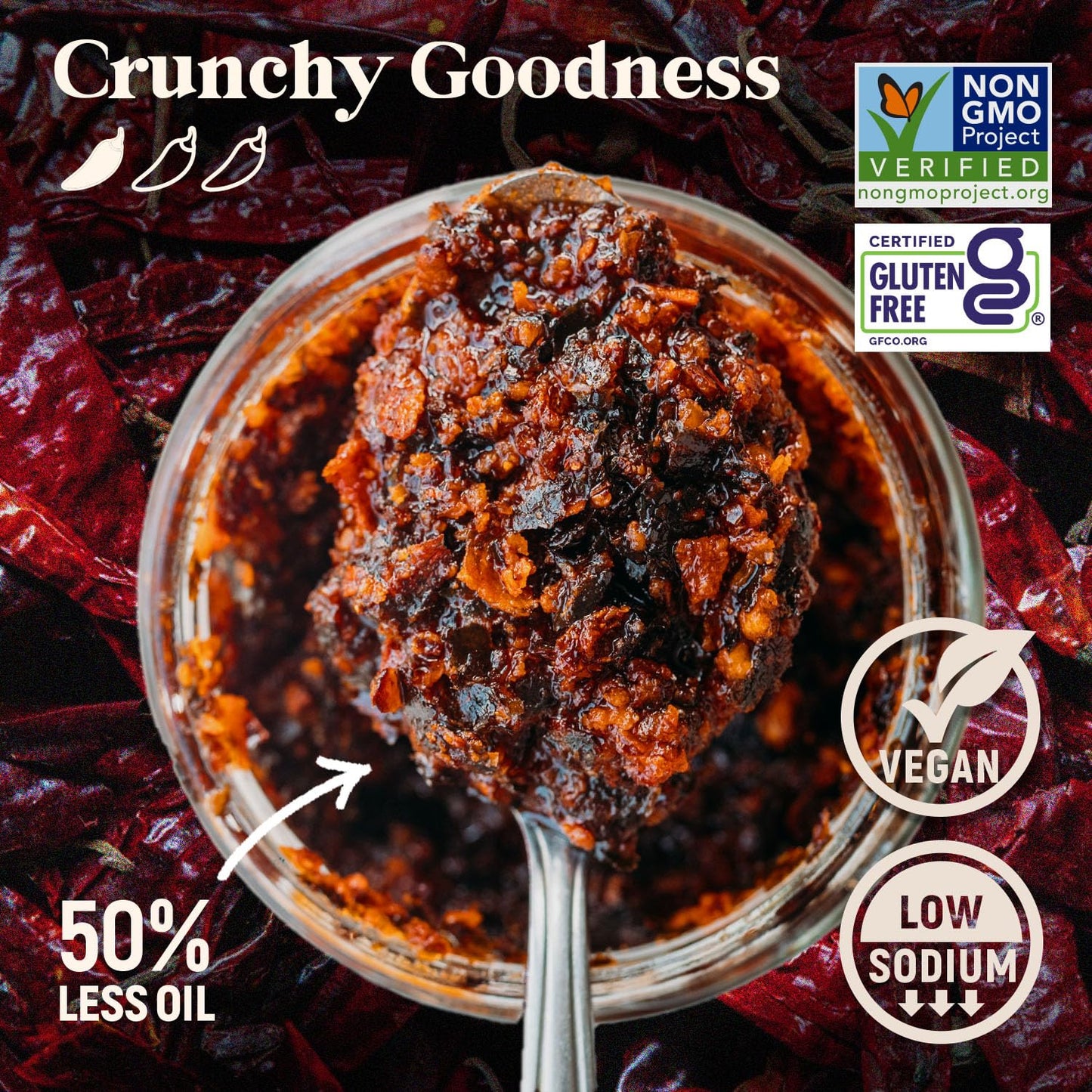 Homiah Sambal Chili Crunch, 6Oz - Less Oil Low Sodium Gluten Free Vegan, Sambal Oelek Chili Paste, Crispy Chili Crunch Topping W