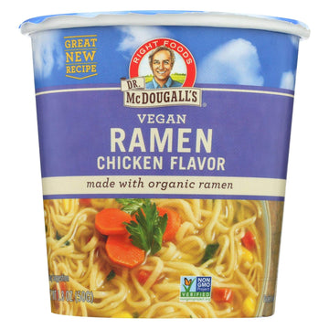 Dr. Mcdougall'S Vegan Ramen Chicken Soup - Chicken Noodle Soup - Ramen Noodles - Instant Ramen Noodle Cups - Oil-Free Non-Gmo Ramen Soup - Organic Instant Noodles - 1.4 Ounces - Pack Of 6